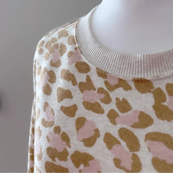 Aerie Pink & Tan Leopard Print Crewneck Sweatshirt Loose Cozy Soft Lounge Top - Picture 4 of 5